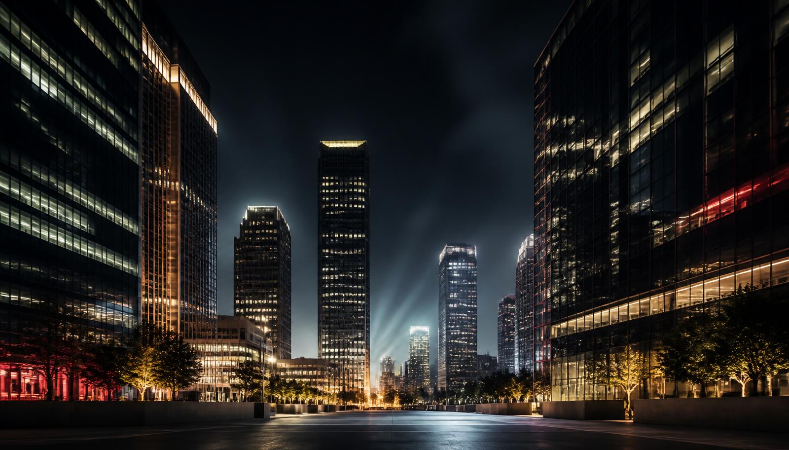 Downtown business district illuminated for an NBCL matchup